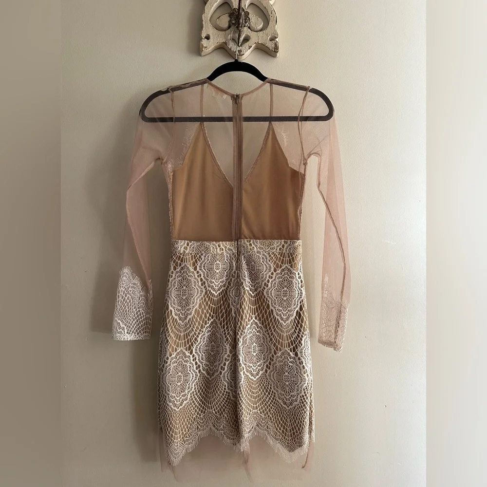Mesh Tan and Ivory Lace Dress Size Small